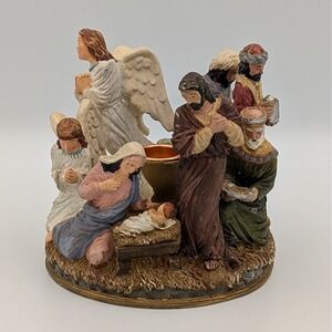 Nativity Scene Taper Candle Holder Christmas Manger Figurine Religious Decor 5in